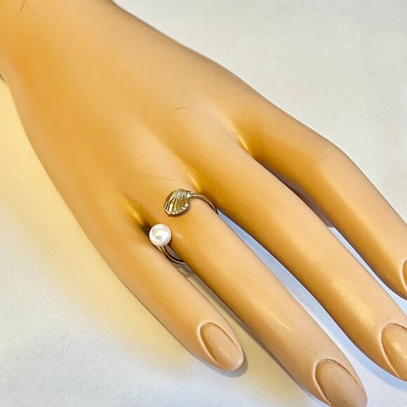 Scallop Sea Shell Ring White Pearl Gold Plated Size 8 9 Island Beach Simulated - Picture 7 of 12